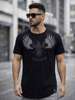 David & Gerenzo Black Rhinestone Wing Eagle Graphic Tee Edgy Streetwear Shirt L
